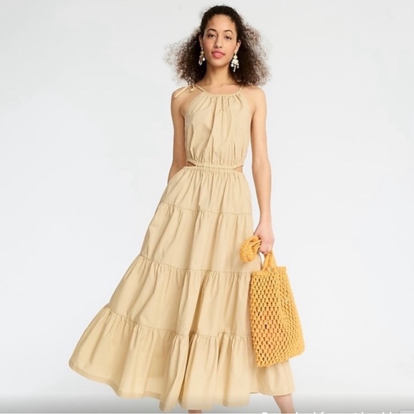 J crew Harbour aide cutout dress beige khaki - Picture 2 of 4